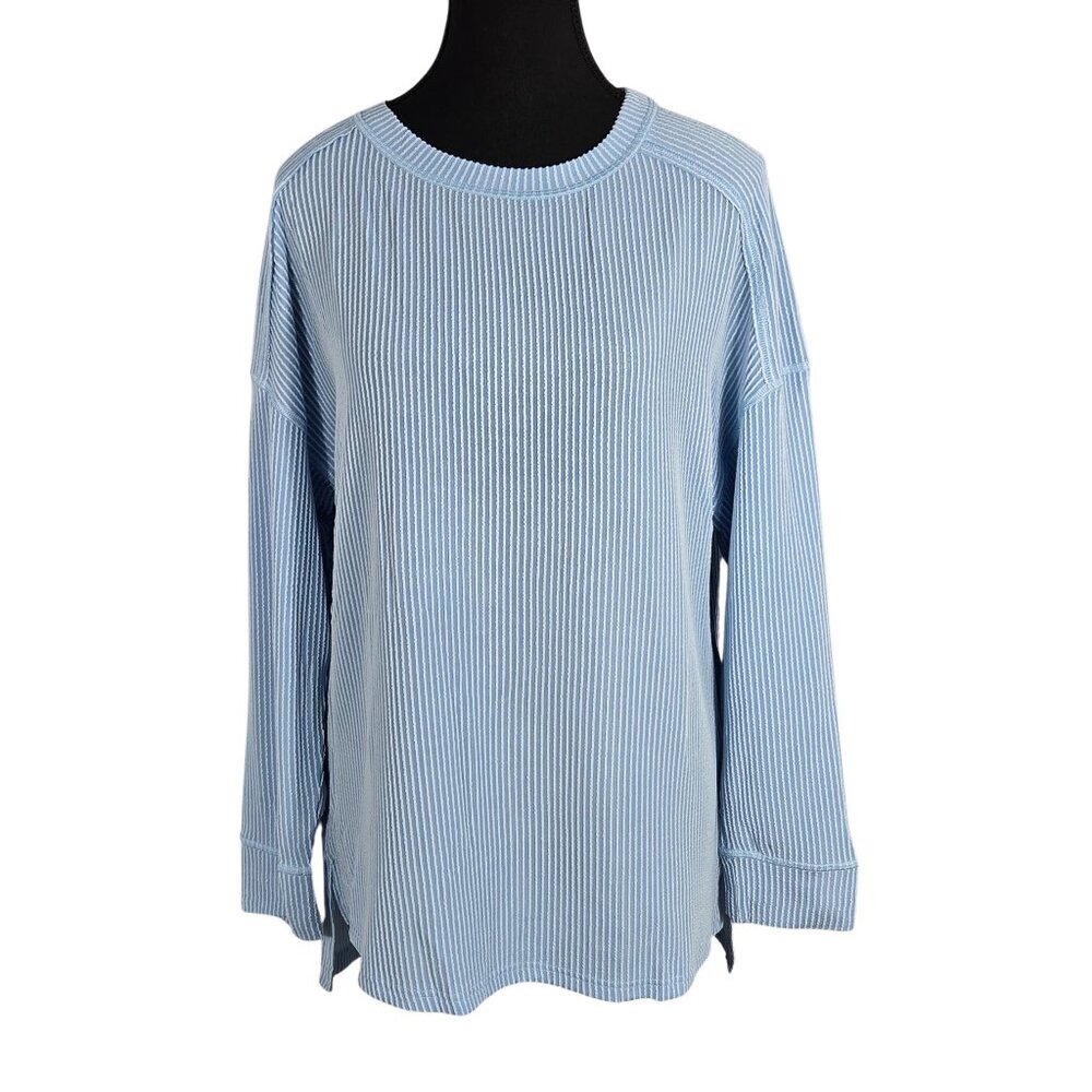 NWT | BTFBM Light Blue Ribbed Long Sleeve Top | Drop Shoulder | Medium